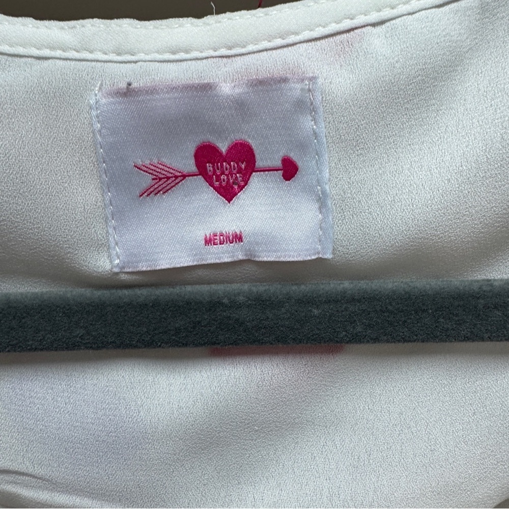 Buddy Love Norma Ruffle Short Dress Kissing Booth Heart Print White Pink - Picture 9 of 15